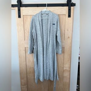 LL BEAN women’s robe sweater fleece gray comfy housecoat size large